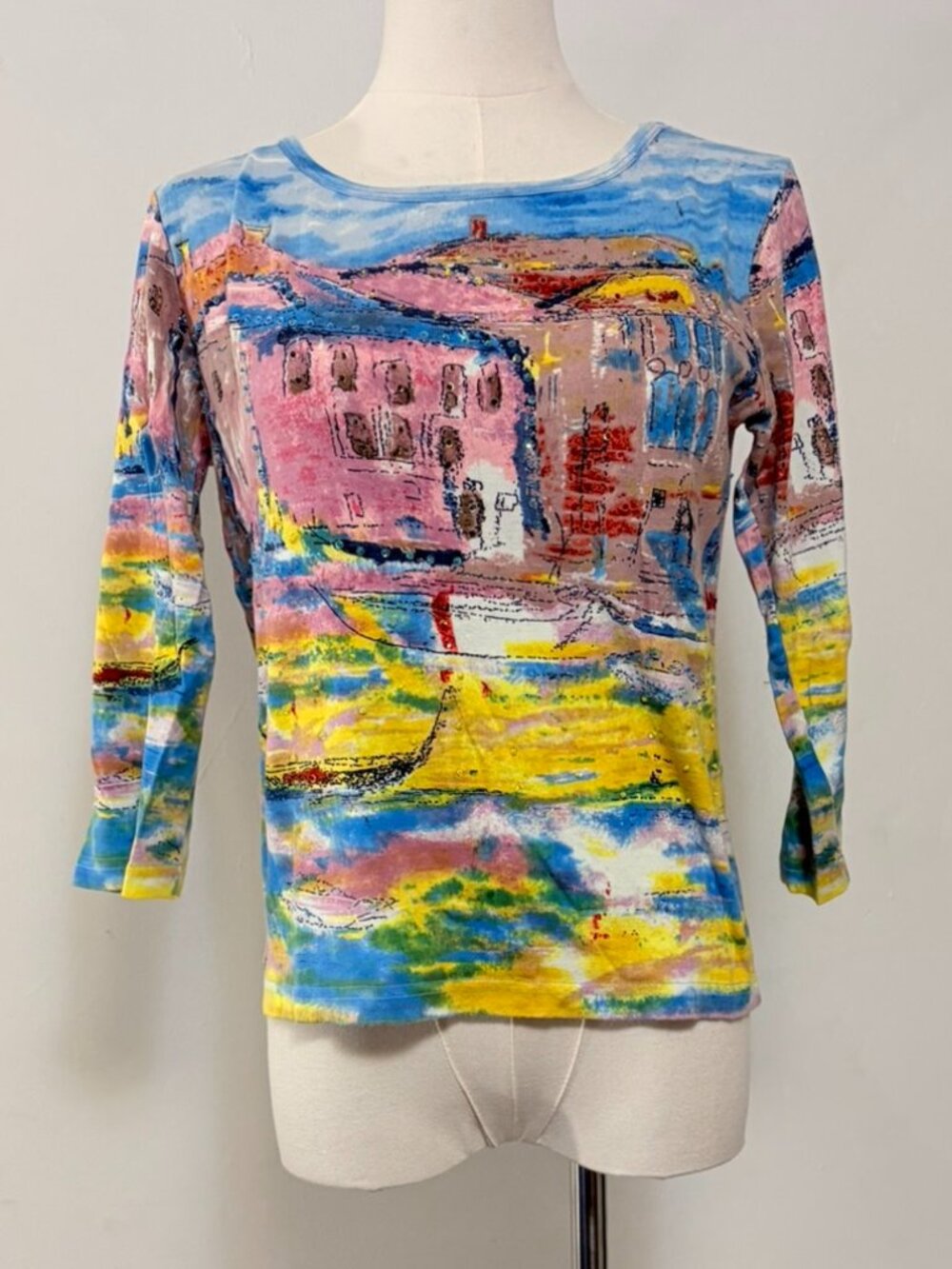 Vintage Y2K Take Two Clothing Co. Beaded Graphic Cotton Top – Late 1990s / Early
